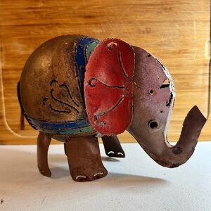 Colorful Metal Elephant Sculpture Candle Holder
